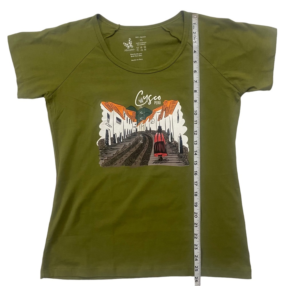 NWT XL Cuzco 100% Peruvian Cotton Olive Green Short Sleeve T-Shirt Scoop Neck - Picture 7 of 8